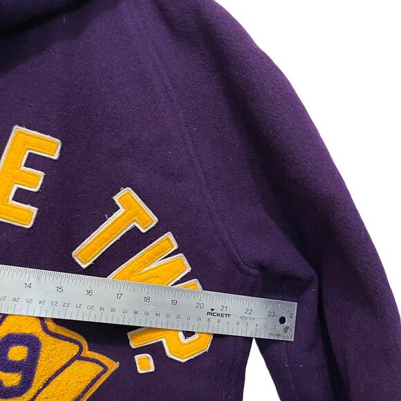 1989 Monroe Flag Twirler Varsity Letterman Jacket Tracy Purple Gold Size L XL - Picture 7 of 16